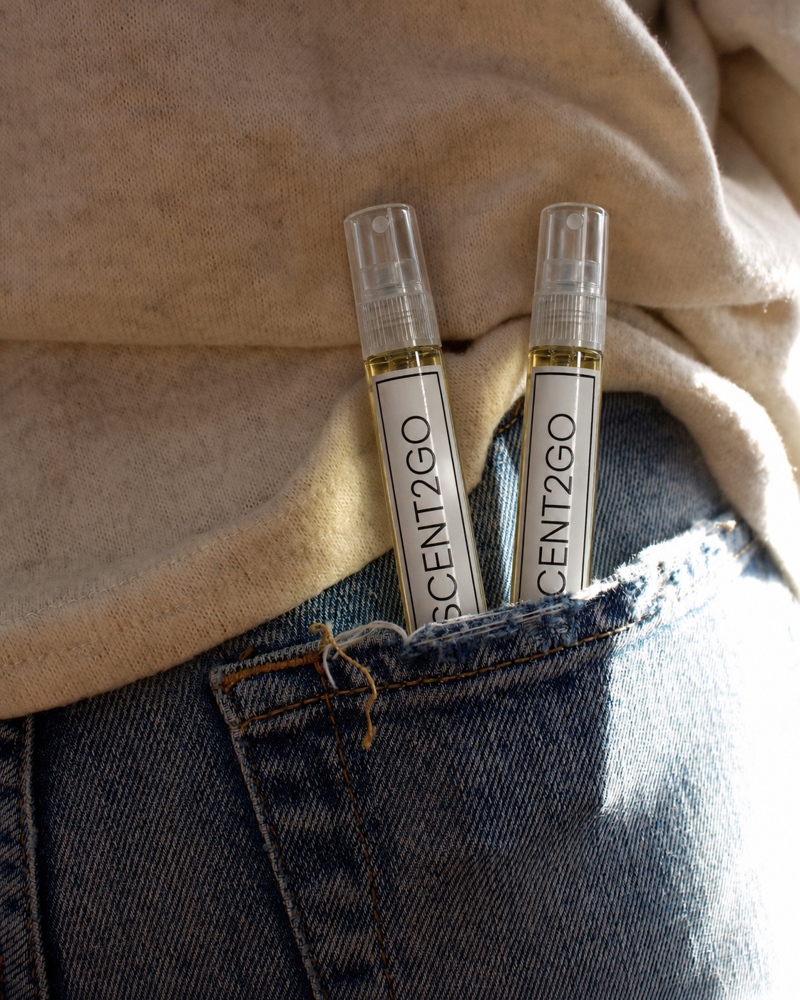 Decant de perfume Scent2Go de 5ml en un bolsillo